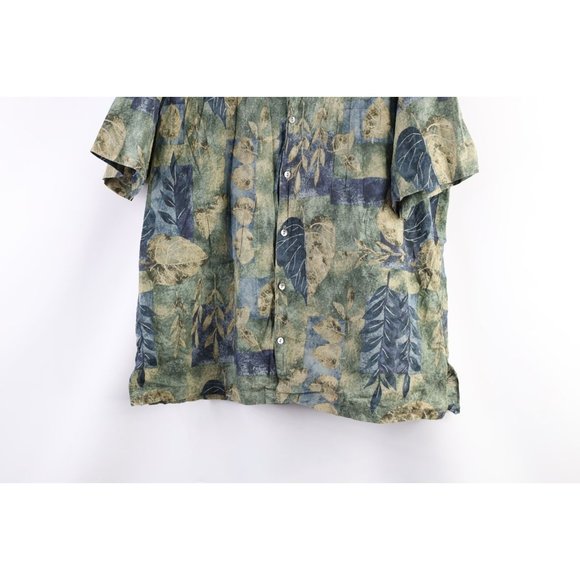 Vintage 90s Streetwear Mens XL Nature Leaf Camp Bowling Hawaiian Button Shirt - Picture 3 of 8